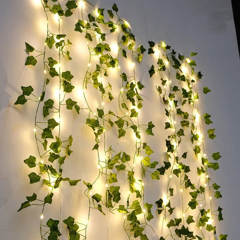 Flower Green Leaf String Lights Artificial Vine Fairy Lights Battery Powered