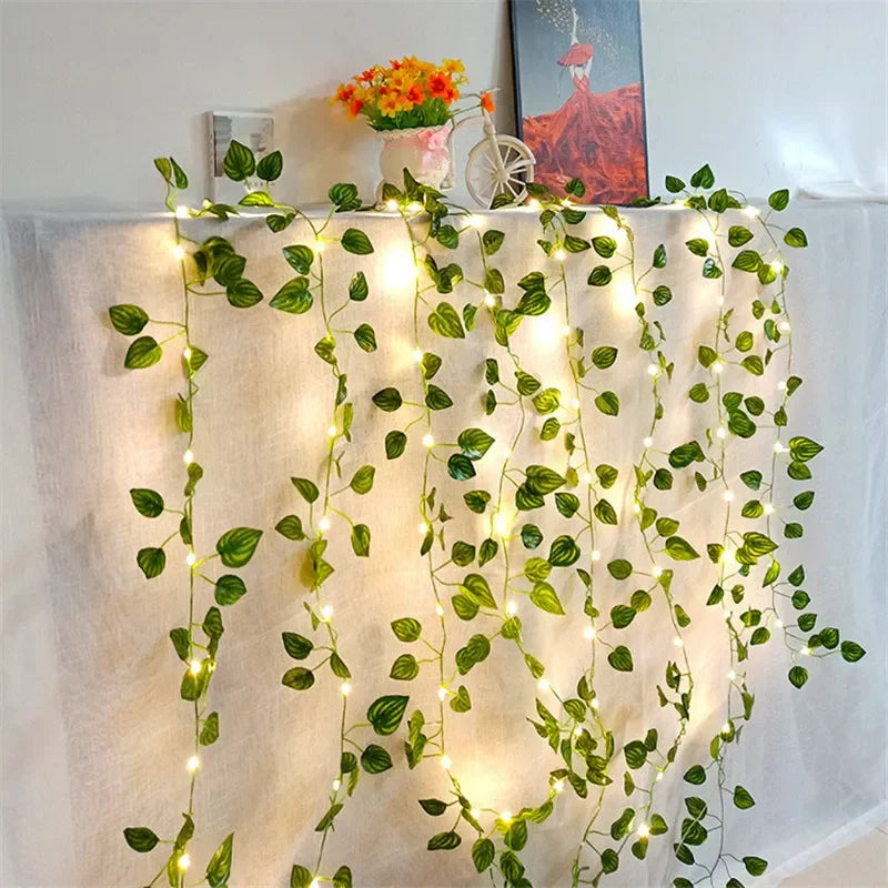 Flower Green Leaf String Lights Artificial Vine Fairy Lights Battery Powered