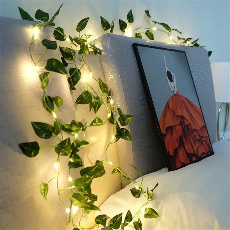 Flower Green Leaf String Lights Artificial Vine Fairy Lights Battery Powered