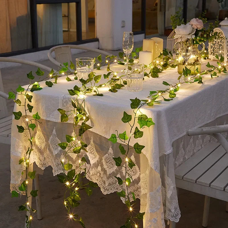 Flower Green Leaf String Lights Artificial Vine Fairy Lights Battery Powered