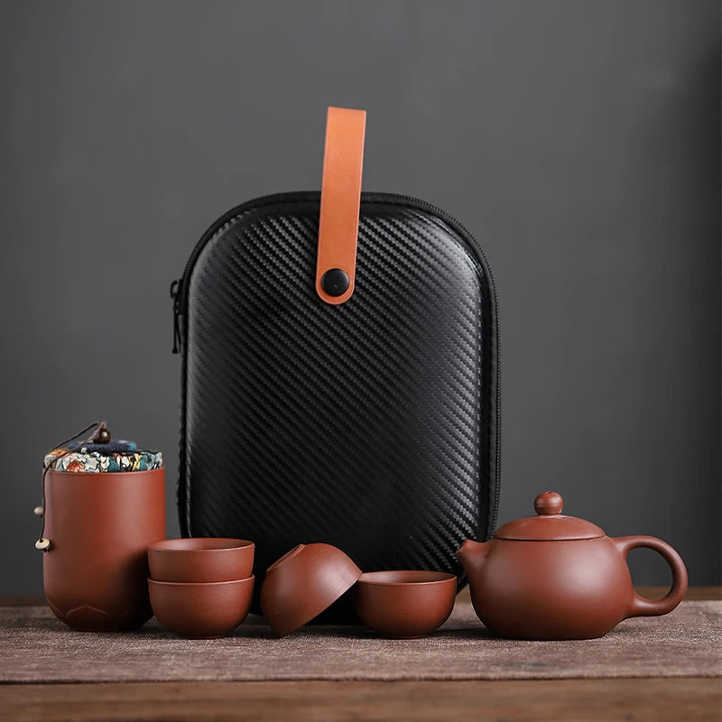 Purple Sand Tea Cups Ceramic Portable Teapot Set Outdoor Travel