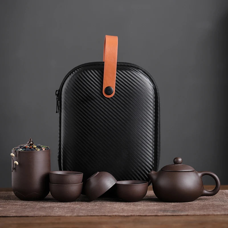 Purple Sand Tea Cups Ceramic Portable Teapot Set Outdoor Travel