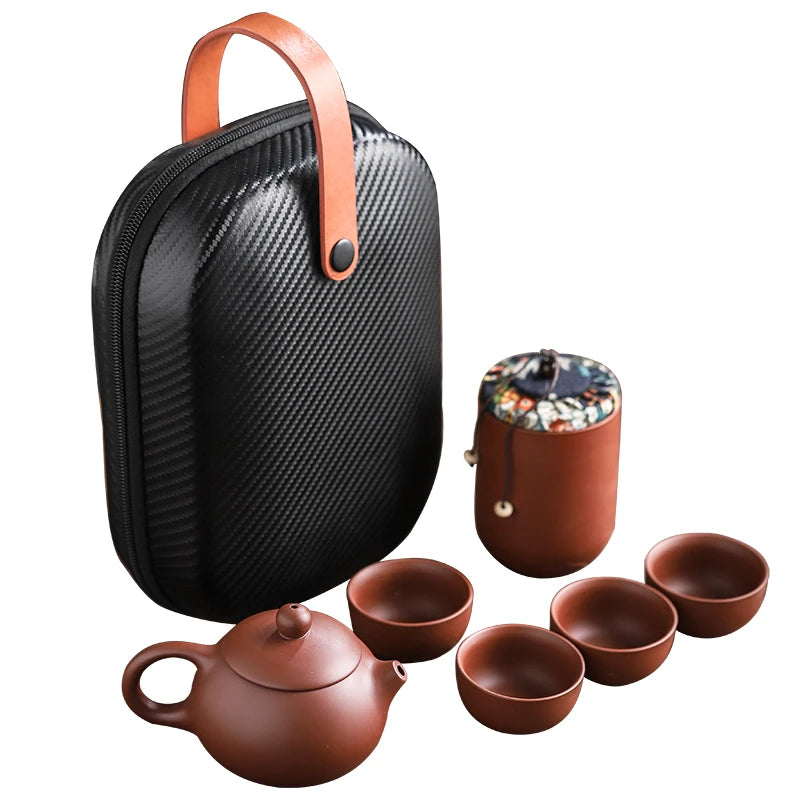 Purple Sand Tea Cups Ceramic Portable Teapot Set Outdoor Travel