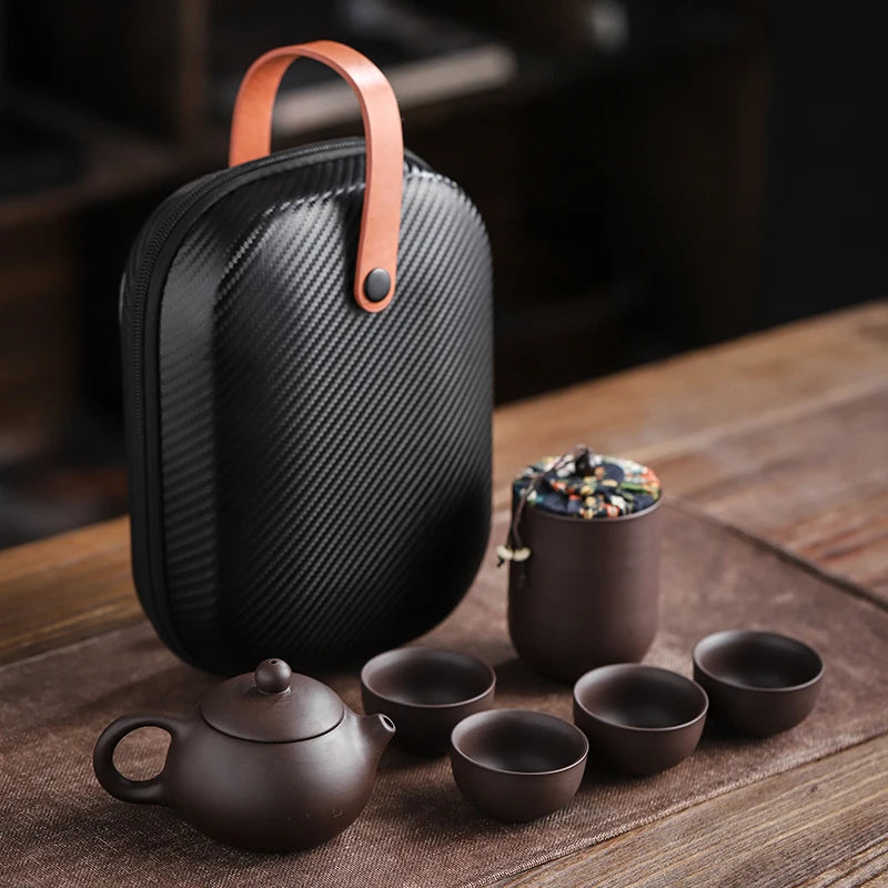 Purple Sand Tea Cups Ceramic Portable Teapot Set Outdoor Travel