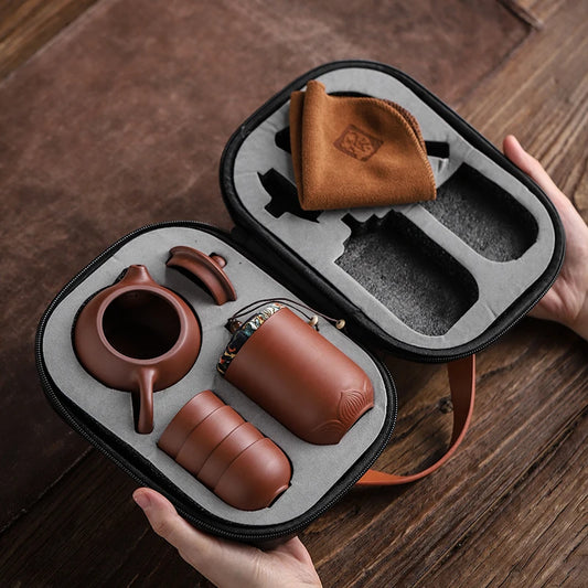 Purple Sand Tea Cups Ceramic Portable Teapot Set Outdoor Travel