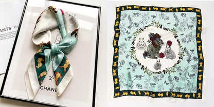 Luxury Floral Print Silk Square Scarf Women Soft Satin