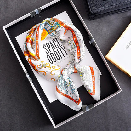 Luxury Floral Print Silk Square Scarf Women Soft Satin