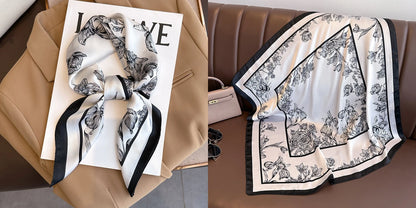 Luxury Floral Print Silk Square Scarf Women Soft Satin