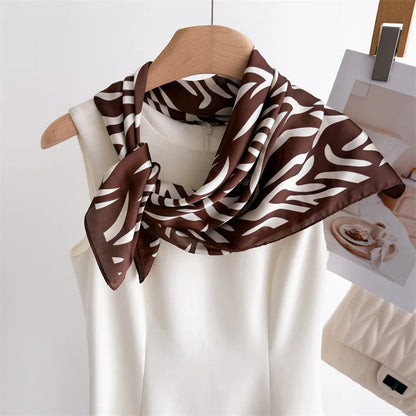 Luxury Floral Print Silk Square Scarf Women Soft Satin