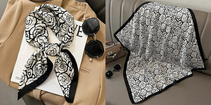 Luxury Floral Print Silk Square Scarf Women Soft Satin
