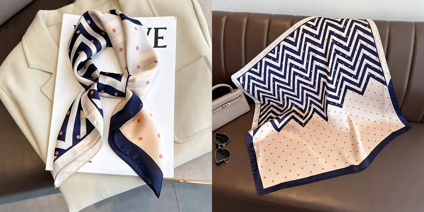 Luxury Floral Print Silk Square Scarf Women Soft Satin