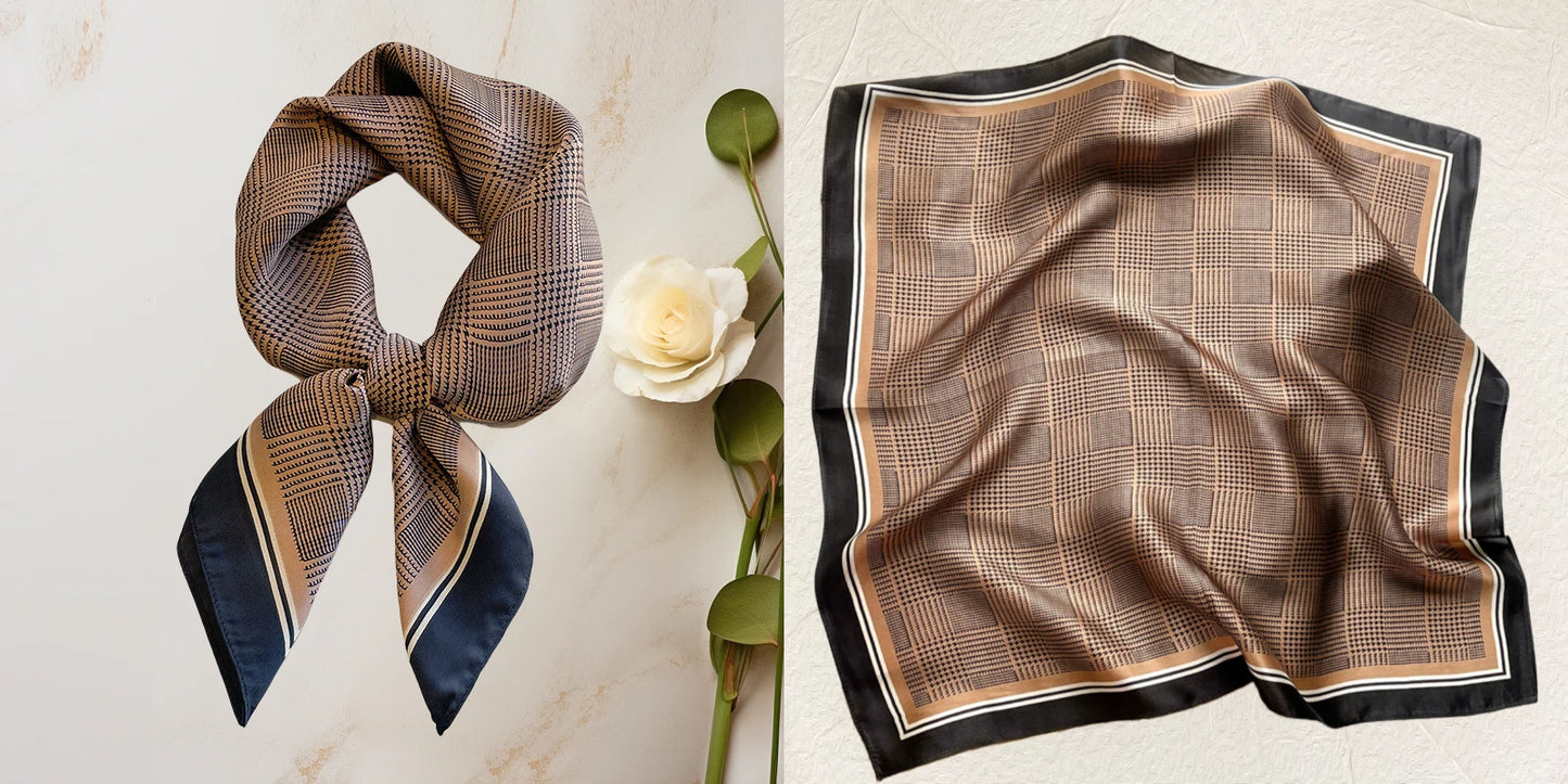 Luxury Floral Print Silk Square Scarf Women Soft Satin