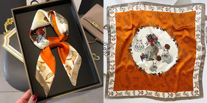 Luxury Floral Print Silk Square Scarf Women Soft Satin
