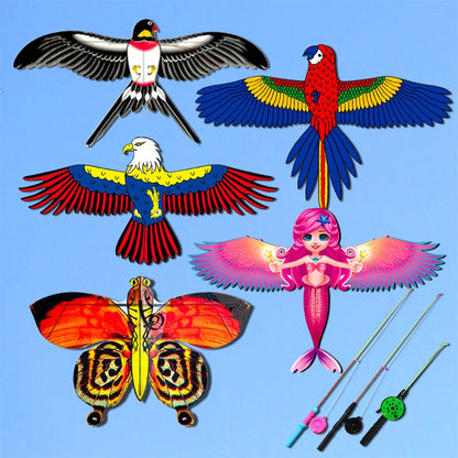 Cartoon Children Kite Mini Plastic Toys Kite + 40cm Hand Brake Fishing Rod Outdoor