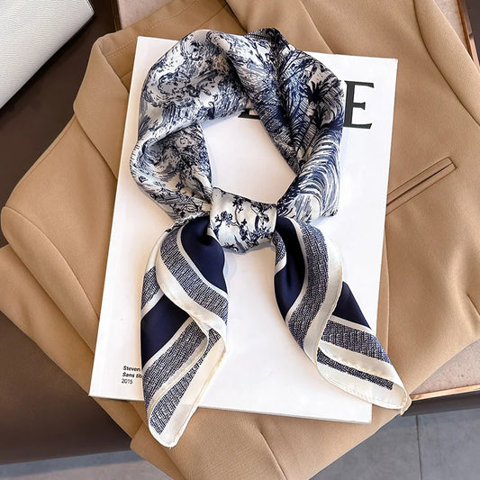 Luxury Floral Print Silk Square Scarf Women Soft Satin