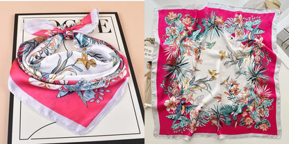 Luxury Floral Print Silk Square Scarf Women Soft Satin