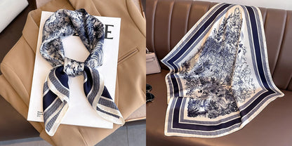 Luxury Floral Print Silk Square Scarf Women Soft Satin