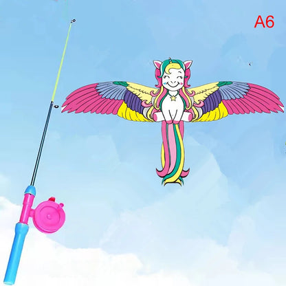 Cartoon Children Kite Mini Plastic Toys Kite + 40cm Hand Brake Fishing Rod Outdoor