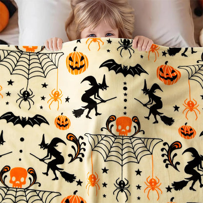 Spooky Halloween Blanket: Bat, Pumpkin & Witch Design