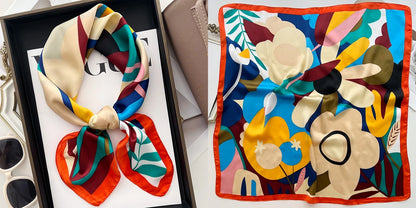 Luxury Floral Print Silk Square Scarf Women Soft Satin