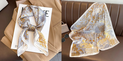 Luxury Floral Print Silk Square Scarf Women Soft Satin