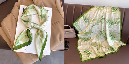 Luxury Floral Print Silk Square Scarf Women Soft Satin