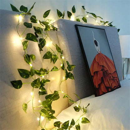 Flower Green Leaf String Lights Artificial Vine Fairy Lights Battery Powered