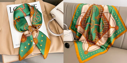 Luxury Floral Print Silk Square Scarf Women Soft Satin