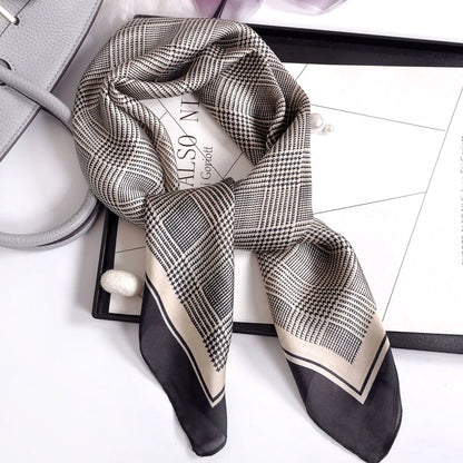 Luxury Floral Print Silk Square Scarf Women Soft Satin