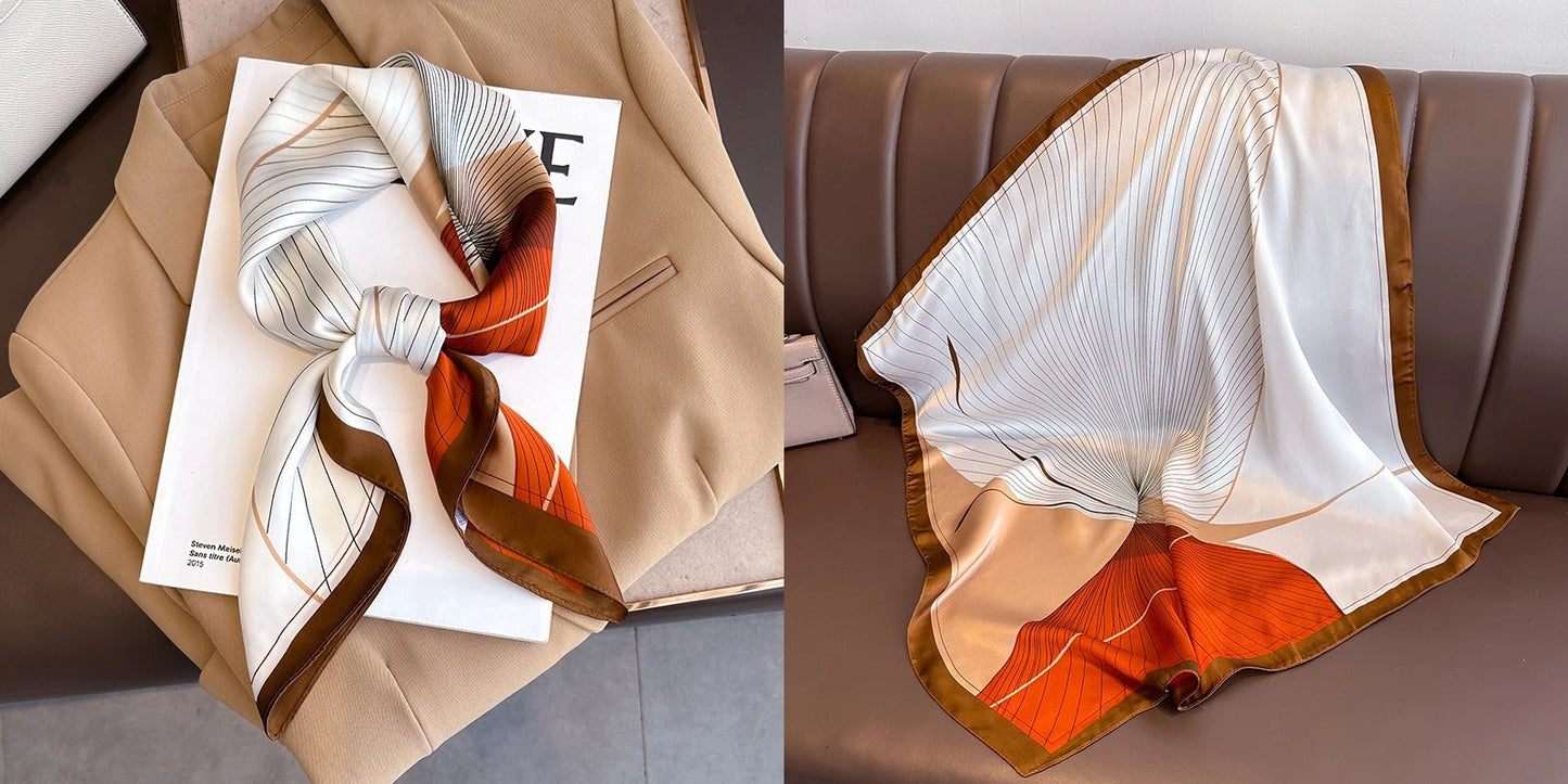 Luxury Floral Print Silk Square Scarf Women Soft Satin