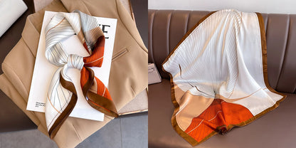 Luxury Floral Print Silk Square Scarf Women Soft Satin