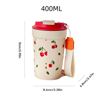 Travel Portable Plastic Coffee Mug With Nylon Rope Sealed Leak Proof