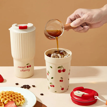 Travel Portable Plastic Coffee Mug With Nylon Rope Sealed Leak Proof