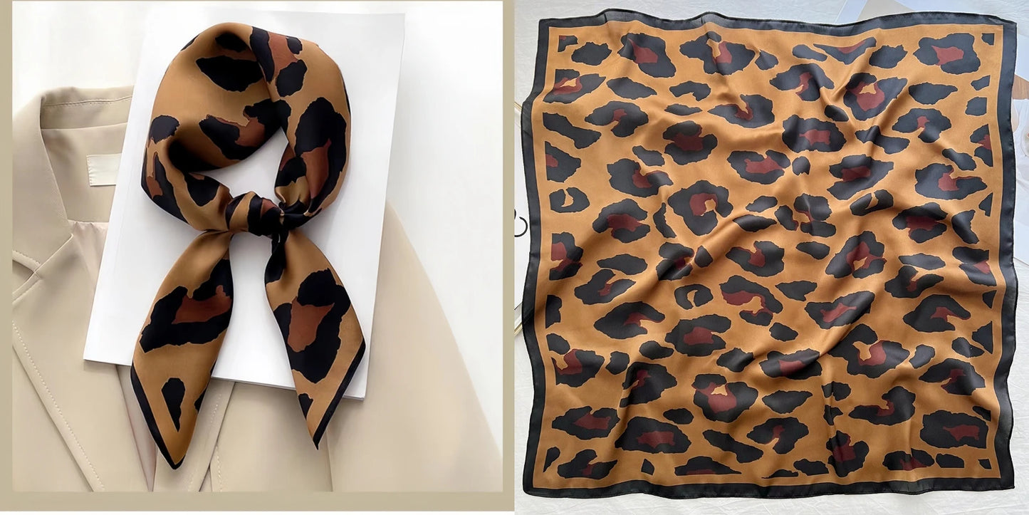 Luxury Floral Print Silk Square Scarf Women Soft Satin