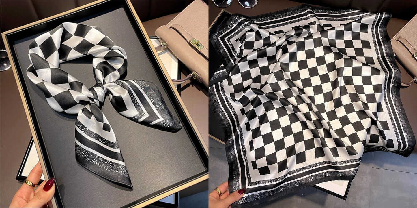 Luxury Floral Print Silk Square Scarf Women Soft Satin