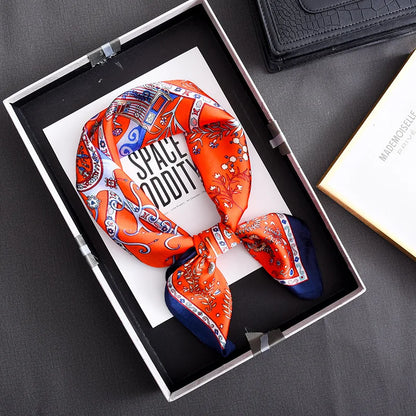Luxury Floral Print Silk Square Scarf Women Soft Satin