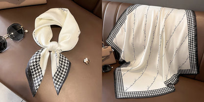 Luxury Floral Print Silk Square Scarf Women Soft Satin