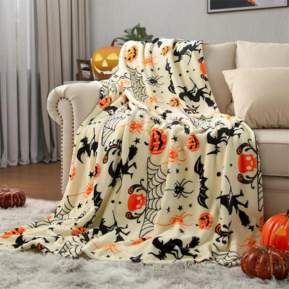 Spooky Halloween Blanket: Bat, Pumpkin & Witch Design