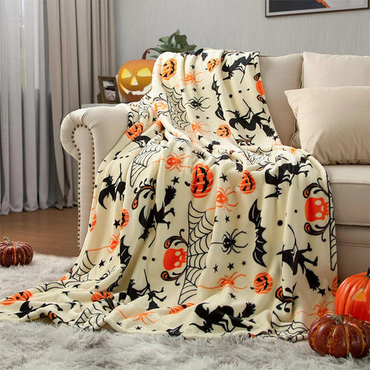 Spooky Halloween Blanket: Bat, Pumpkin & Witch Design