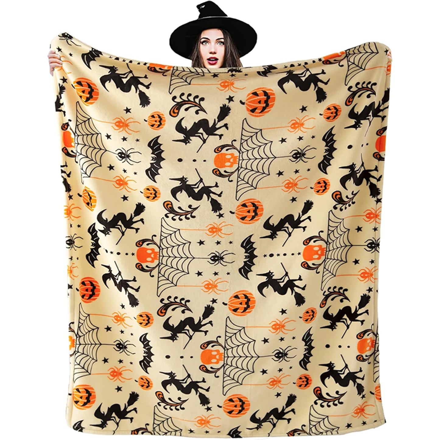 Spooky Halloween Blanket: Bat, Pumpkin & Witch Design