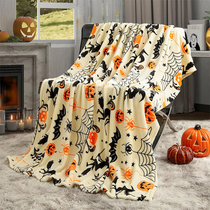 Spooky Halloween Blanket: Bat, Pumpkin & Witch Design