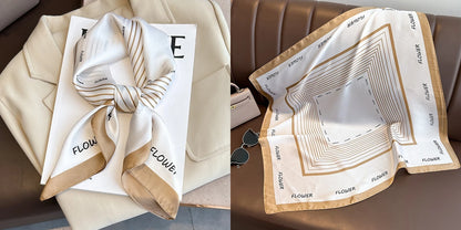Luxury Floral Print Silk Square Scarf Women Soft Satin